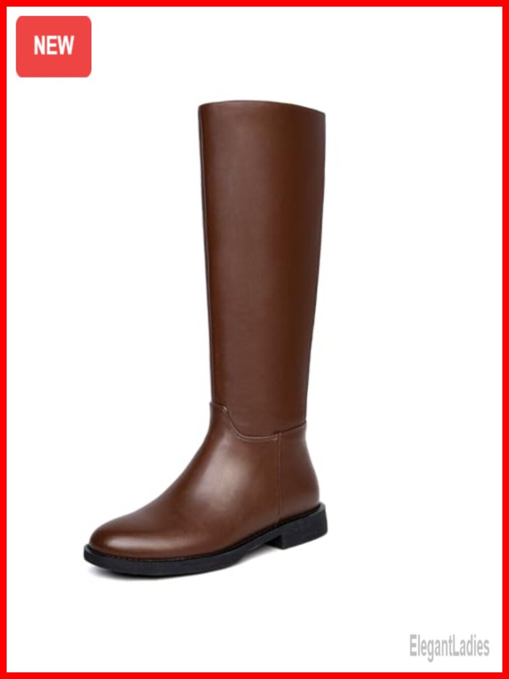 Knee High Boots Flat Low Heel Faux Leather Round Toe Riding Boot Side Zip